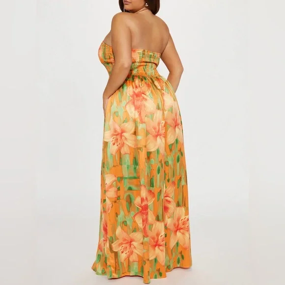 In The Flower Fields Satin Jumpsuit - Orange/combo - Picture 3 of 4